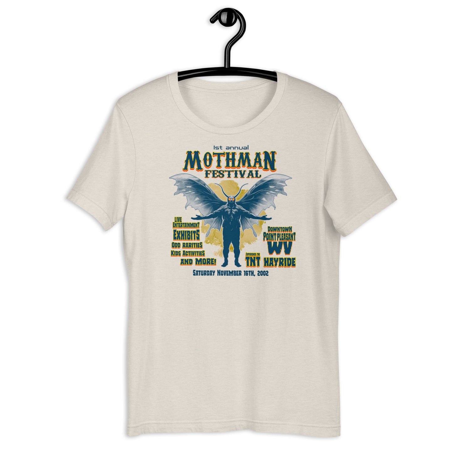 Celebrate the Mothman of West Virginia with our Mothman t-shirt! Made with soft and comfortable materials, our cryptid t-shirts are perfect for everyday wear. Come see us at the Mothman Festival and add this original design West Virginia t-shirt to your collection!