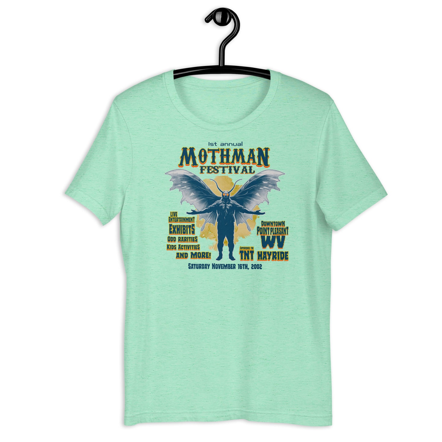 Celebrate the Mothman of West Virginia with our Mothman t-shirt! Made with soft and comfortable materials, our cryptid t-shirts are perfect for everyday wear. Come see us at the Mothman Festival and add this original design West Virginia t-shirt to your collection!