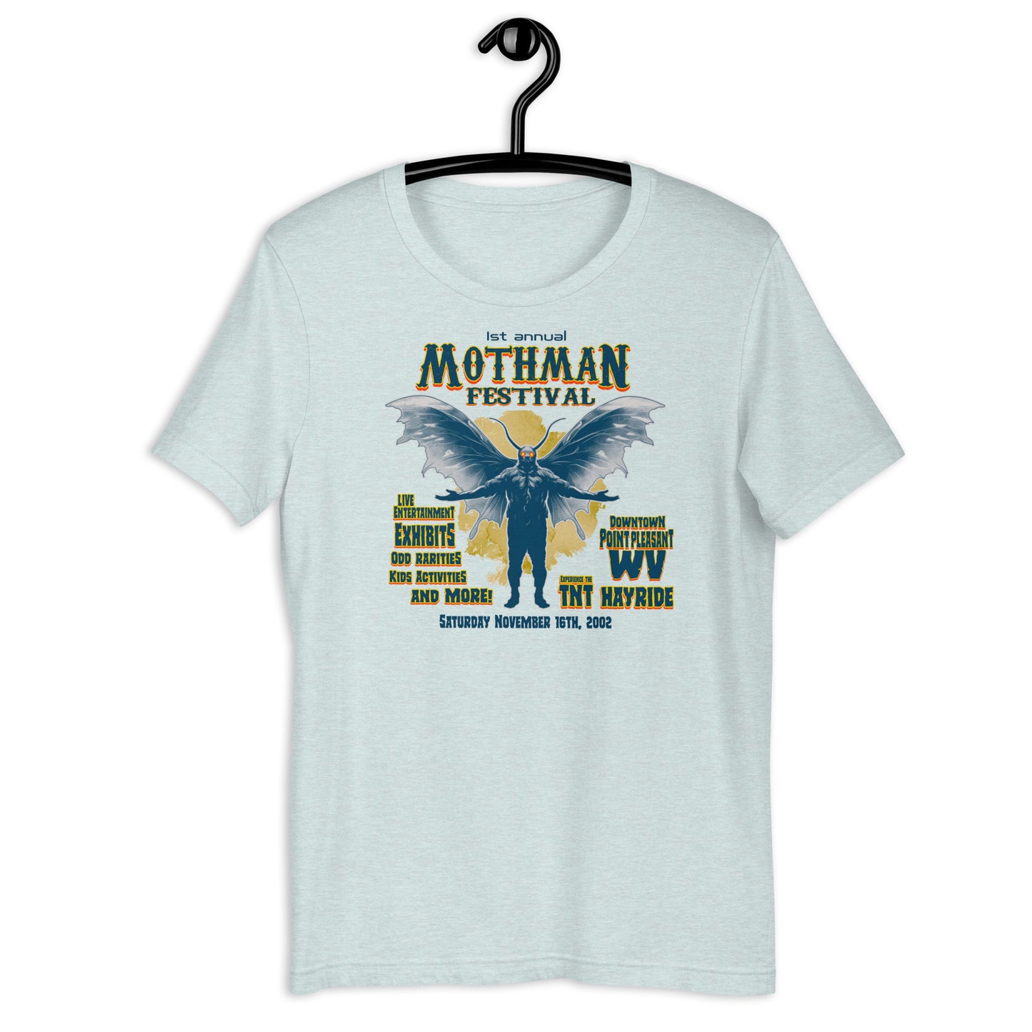 Celebrate the Mothman of West Virginia with our Mothman t-shirt! Made with soft and comfortable materials, our cryptid t-shirts are perfect for everyday wear. Come see us at the Mothman Festival and add this original design West Virginia t-shirt to your collection!