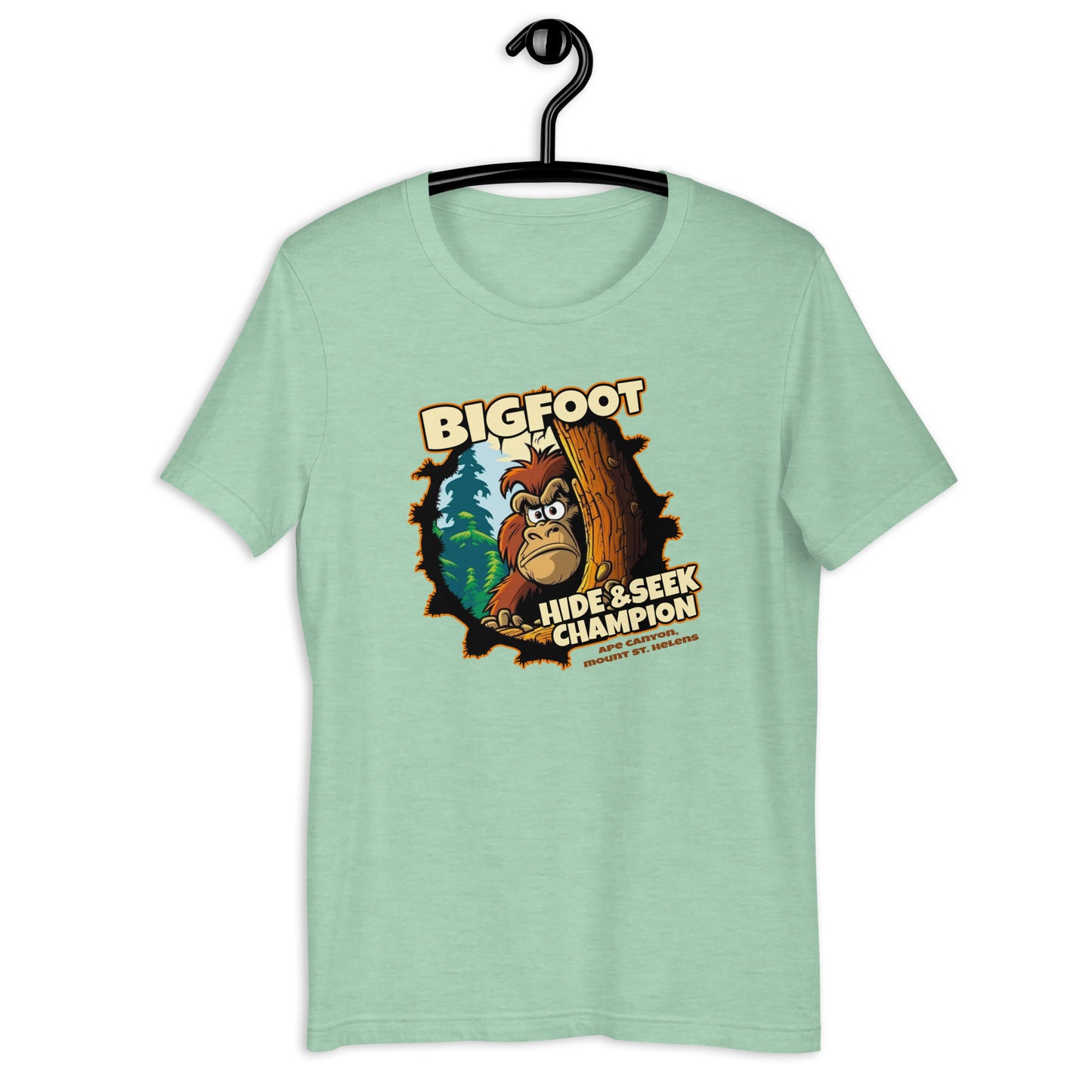 Stand out from the crowd with this original design t-shirt featuring a weird twist on a classic game of hide and seek - with Bigfoot as the star player! It's the perfect addition to your cryptid clothing collection, and its unique style will make you the talk of any gathering.