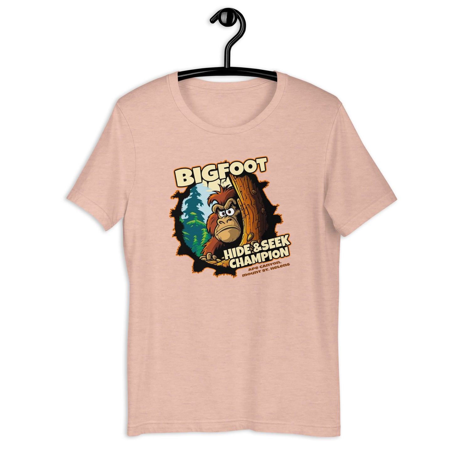 Stand out from the crowd with this original design t-shirt featuring a weird twist on a classic game of hide and seek - with Bigfoot as the star player! It's the perfect addition to your cryptid clothing collection, and its unique style will make you the talk of any gathering.