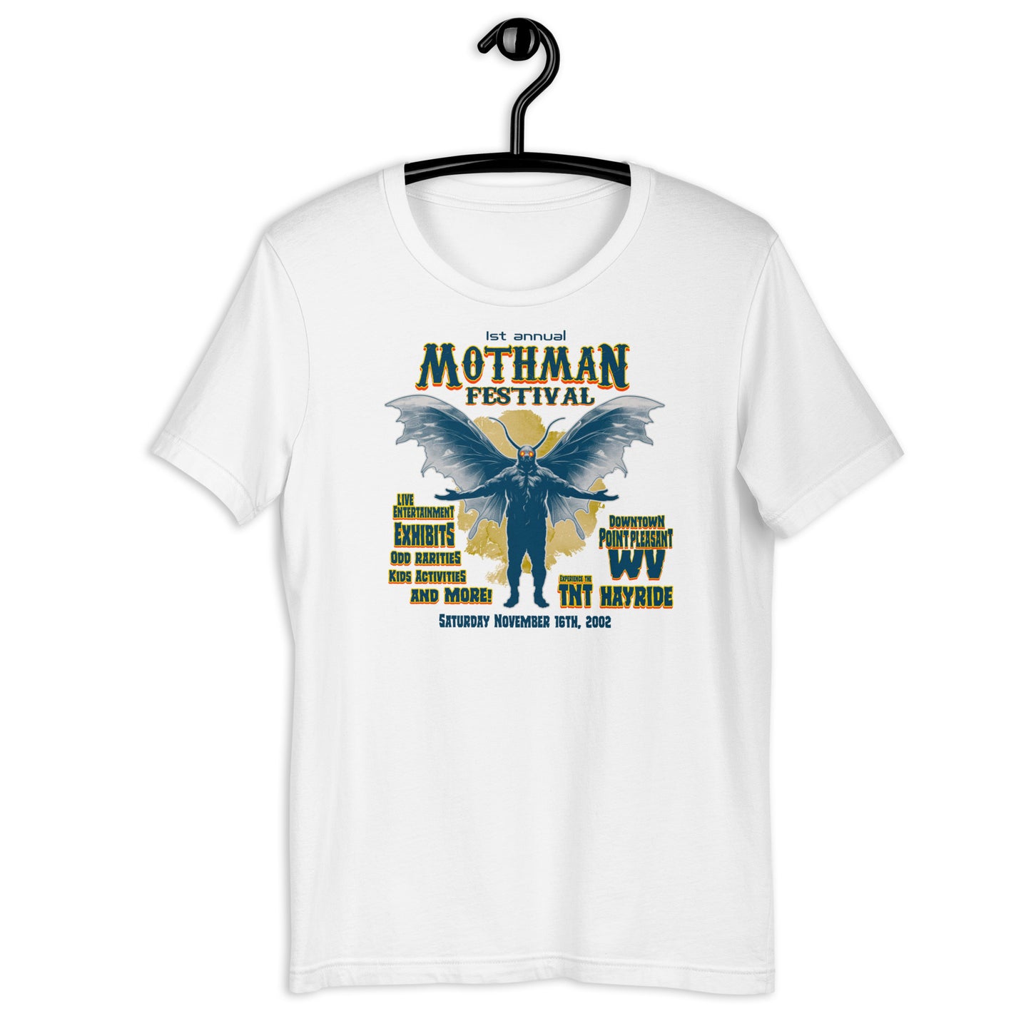 Celebrate the Mothman of West Virginia with our Mothman t-shirt! Made with soft and comfortable materials, our cryptid t-shirts are perfect for everyday wear. Come see us at the Mothman Festival and add this original design West Virginia t-shirt to your collection!