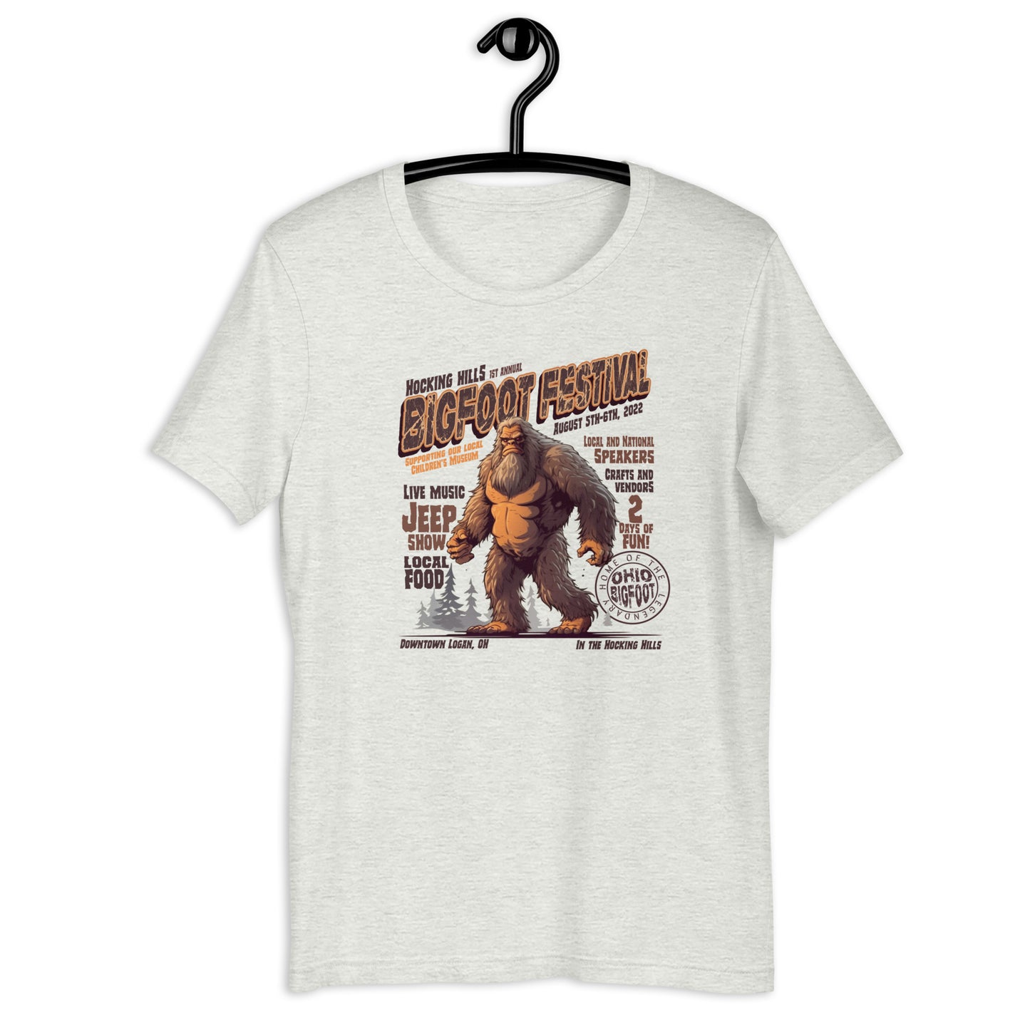 Show off your love for all things weird and cryptid with our original design Hocking Hills Bigfoot Festival t-shirt! This Ohio t-shirt features the elusive Bigfoot himself and is the perfect addition to your cryptid clothing collection. Get yours today!