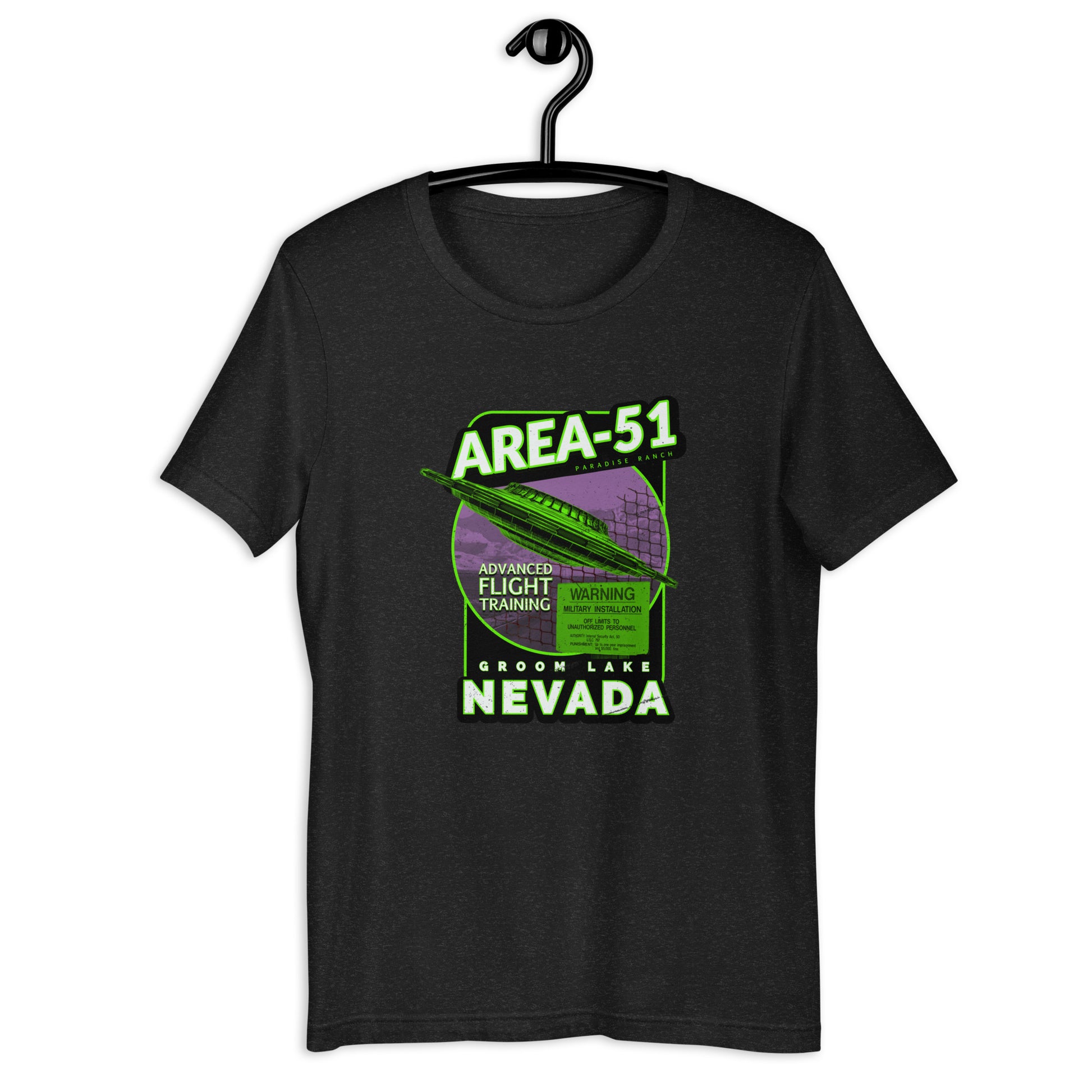 Get ready for takeoff with our Area 51 Flight School t-shirt! Featuring a weird UFO design that's perfect for conspiracy theorists and alien enthusiasts alike, this original t-shirt is a must-have addition to your wardrobe. Made with high-quality materials and available in a range of sizes, our Area 51 t-shirt is the perfect way to show off your love for all things extraterrestrial!