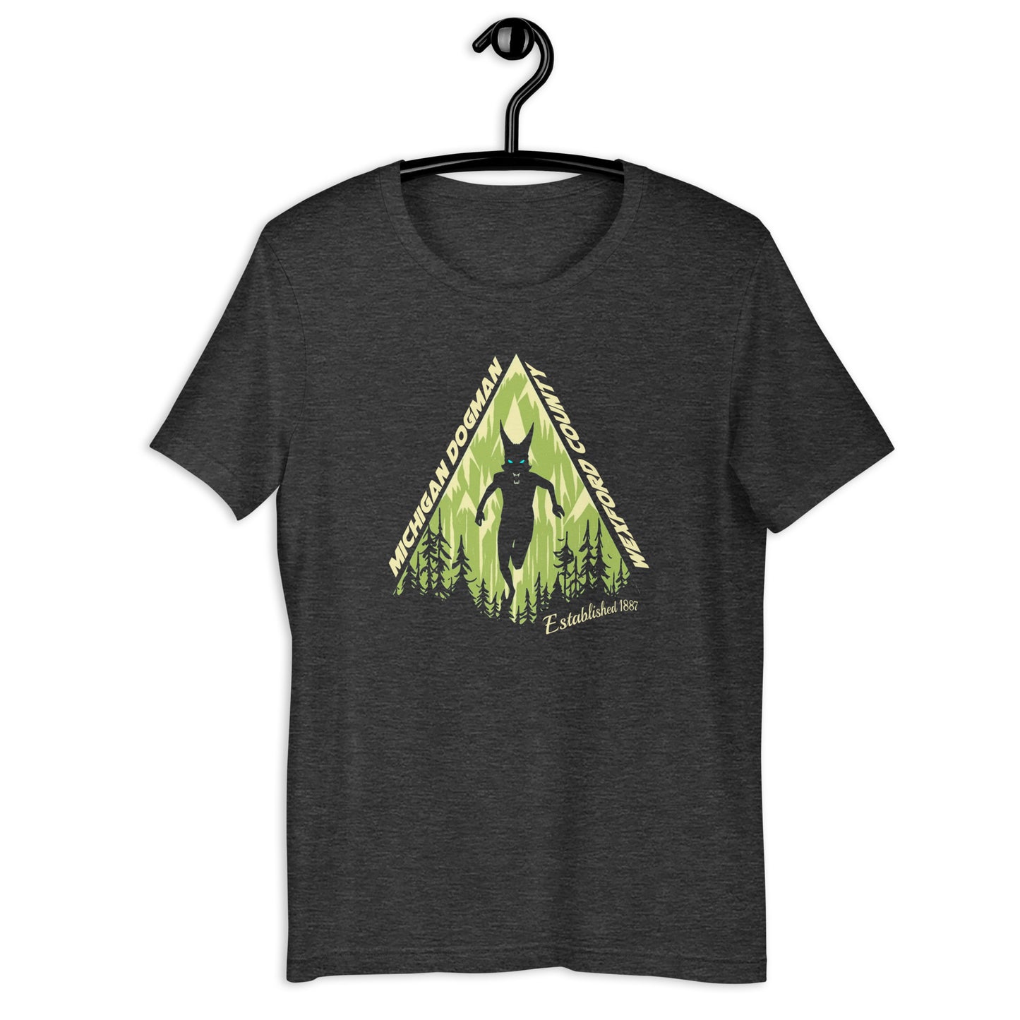 Take a walk on the wild side with our Michigan t-shirt, featuring the spooky yet fascinating Michigan Dogman. This cryptid t-shirt is sure to turn some heads with its original design and unique style. Get your cryptid clothing today and join the hunt for the mysterious Dogman!