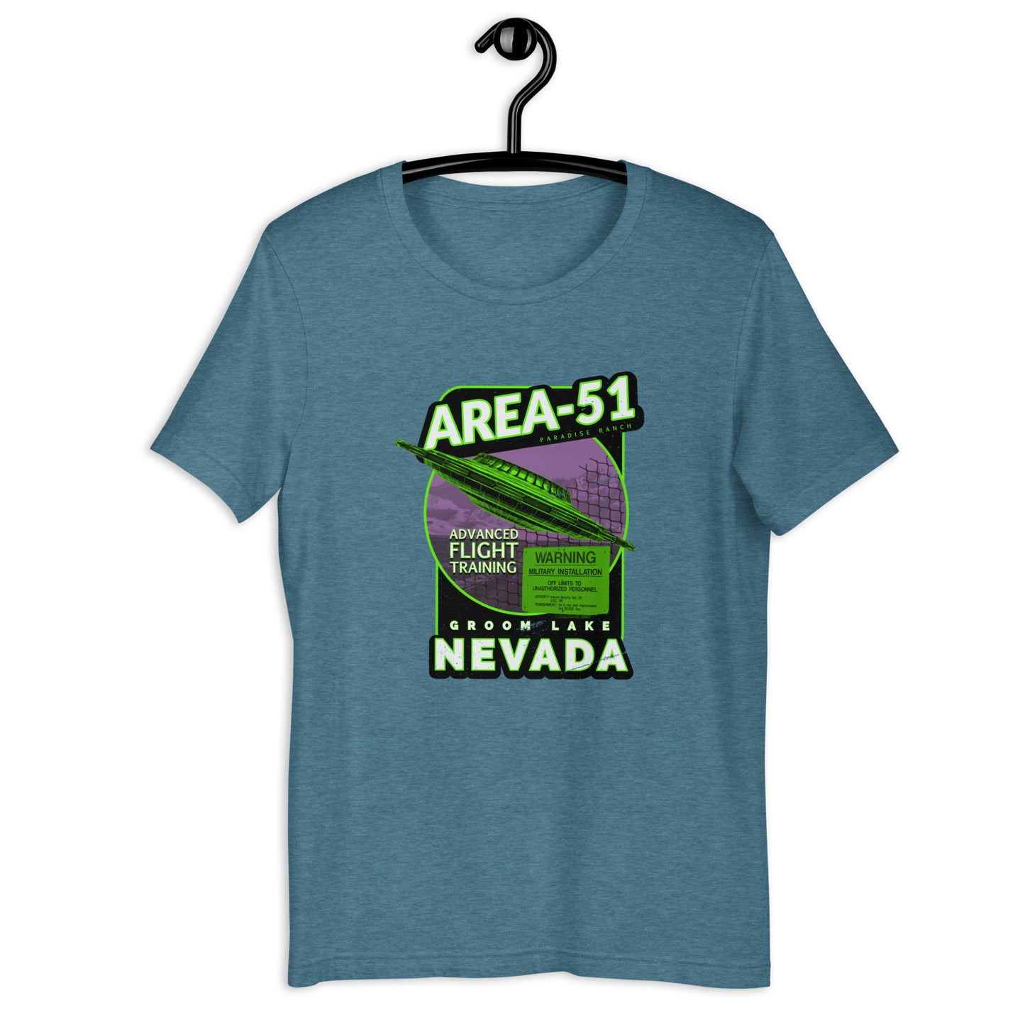 Get ready for takeoff with our Area 51 Flight School t-shirt! Featuring a weird UFO design that's perfect for conspiracy theorists and alien enthusiasts alike, this original t-shirt is a must-have addition to your wardrobe. Made with high-quality materials and available in a range of sizes, our Area 51 t-shirt is the perfect way to show off your love for all things extraterrestrial!