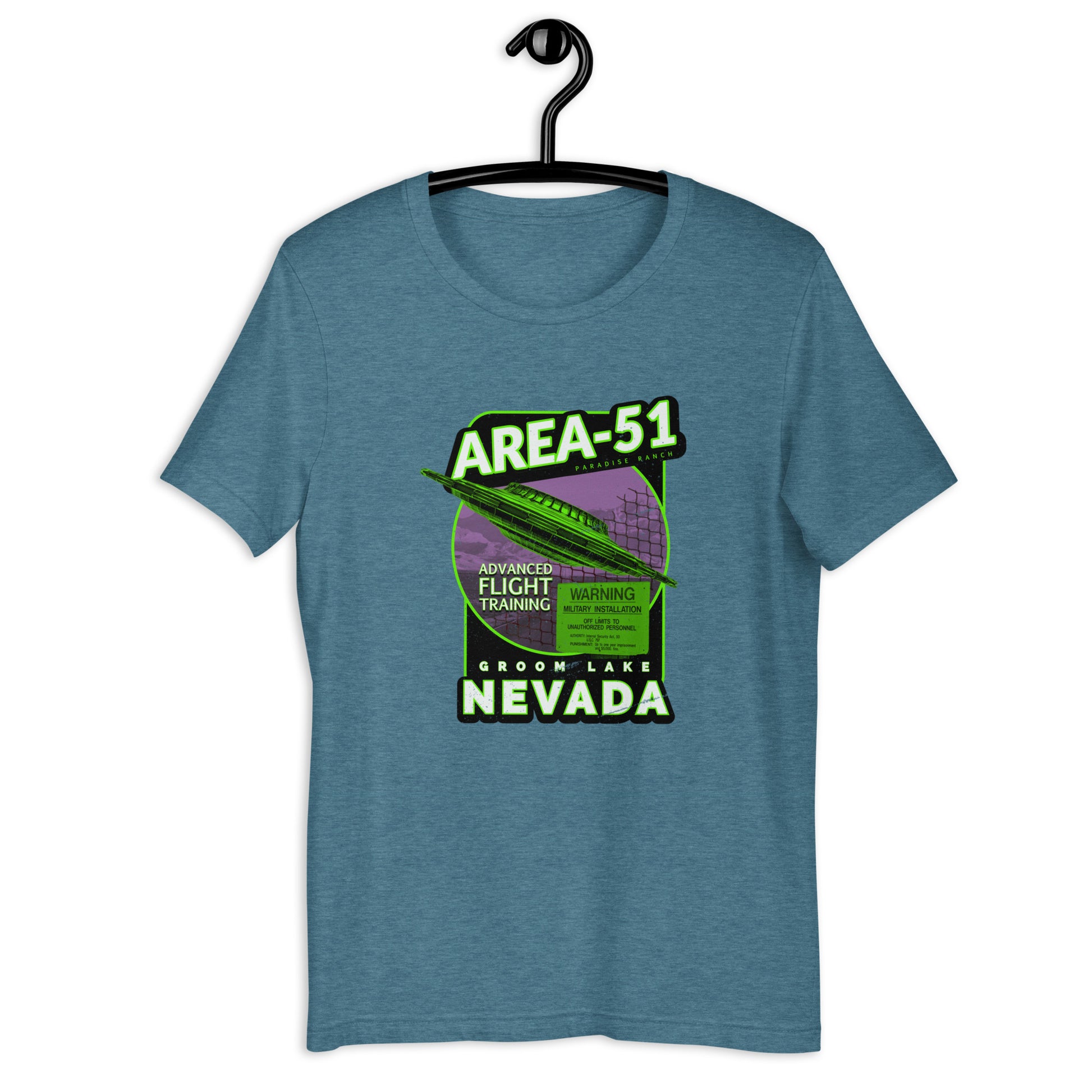 Get ready for takeoff with our Area 51 Flight School t-shirt! Featuring a weird UFO design that's perfect for conspiracy theorists and alien enthusiasts alike, this original t-shirt is a must-have addition to your wardrobe. Made with high-quality materials and available in a range of sizes, our Area 51 t-shirt is the perfect way to show off your love for all things extraterrestrial!