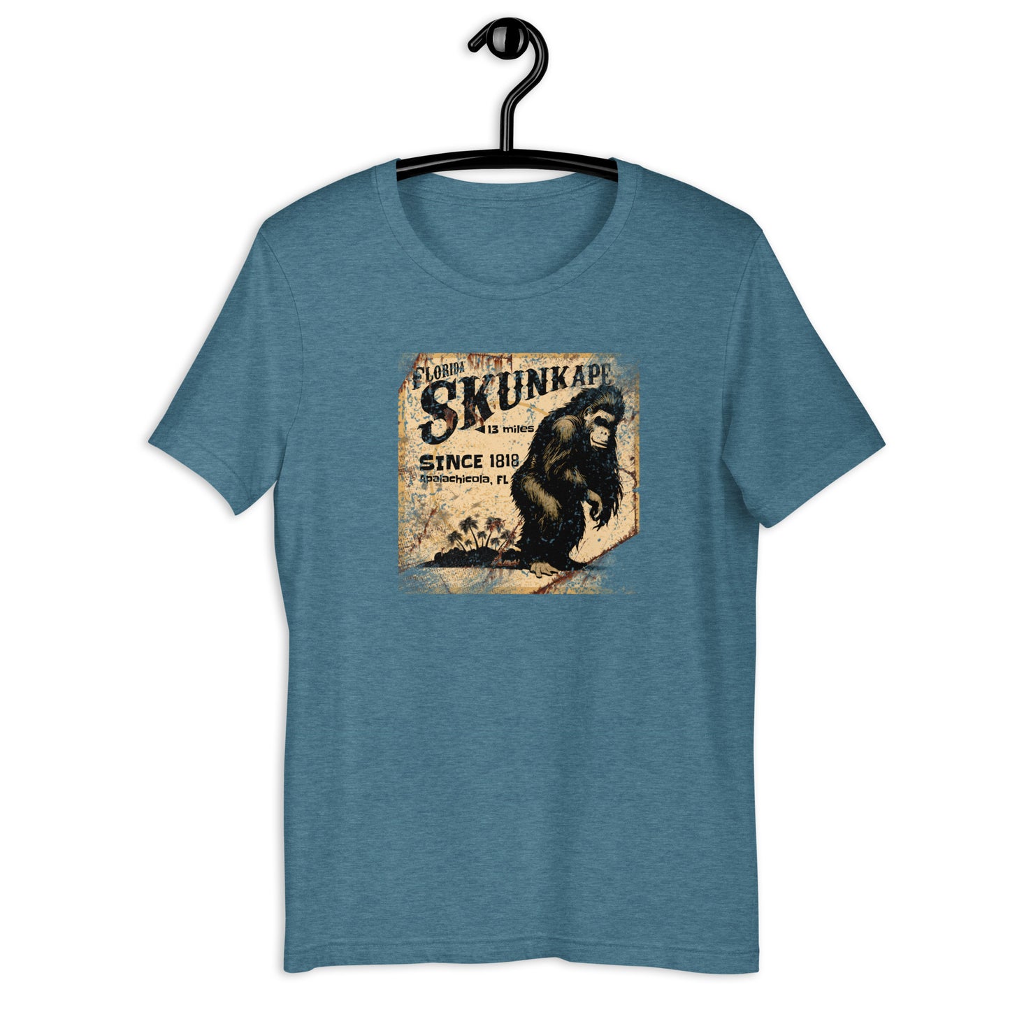 If you're a fan of cryptids and Florida folklore, you'll love the 1818 Skunk Ape cryptid t-shirt. Crafted from the highest-quality materials, this skunk ape t-shirt is both comfortable and durable. Whether you're on the hunt for the elusive creature or just want to show off your love for the legend, this cryptid apparel is the perfect choice. Invest in a piece of Florida history and order your t-shirt today!