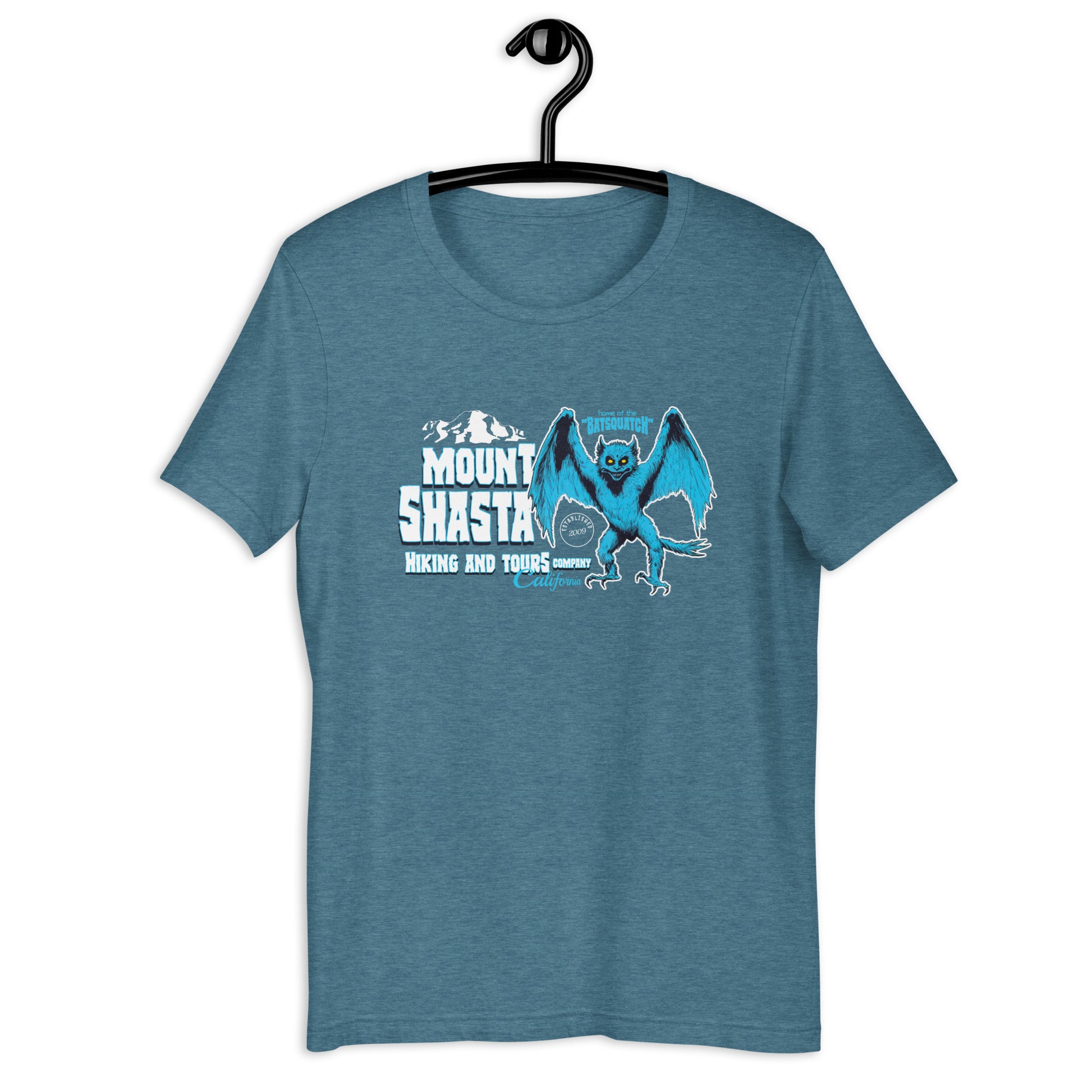 Show off your love for the strange and unusual with our Batsquatch Mt Shasta t-shirt! Featuring an original design, this weird t-shirt is the perfect addition to any cryptid clothing collection. Represent Washington's famous cryptid in style with our cryptid apparel.