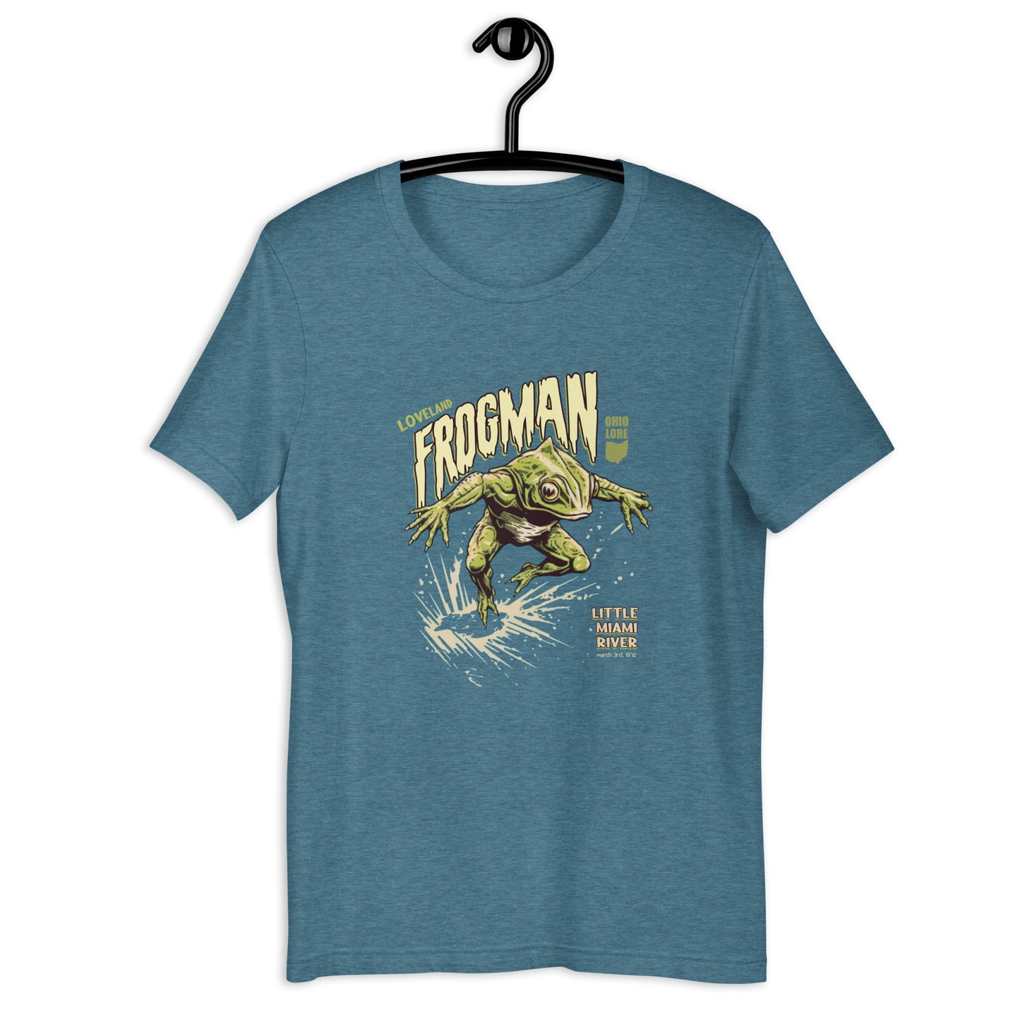 Love owning unique and weird clothing? Get yourself a Loveland Frogman T-shirt - an original design, Ohio-based cryptid clothing representing one of the most mysterious creatures. Stand out from the crowd with this exclusively designed frogman T-shirt!