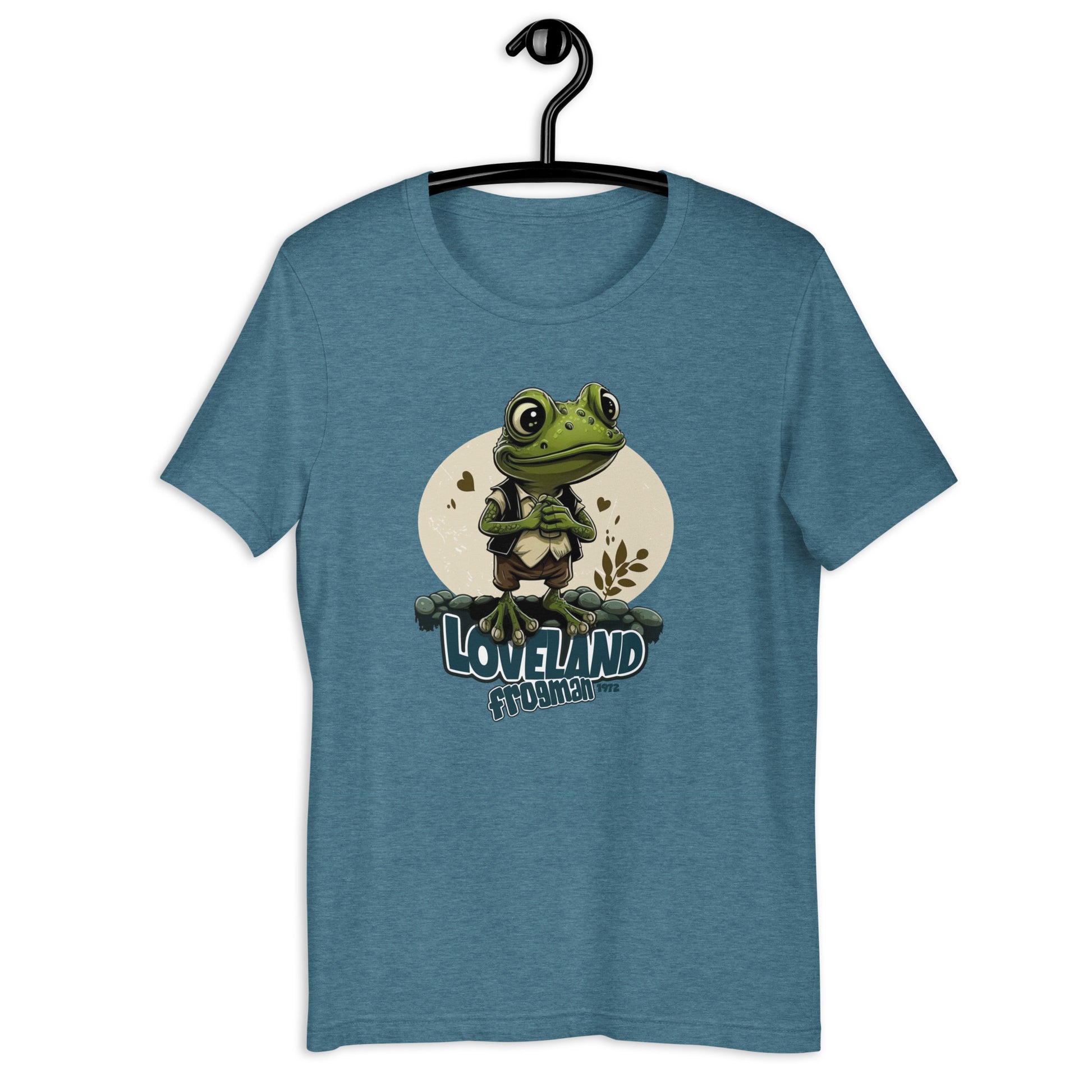 Look weird and wonderful in our original design Loveland Frogman t-shirt! This cryptid, also known as the Loveland Lizard, is believed to lurk in the Miami River in Loveland, Ohio. Perfect for UFO hunters and fans of all things weird and mysterious.