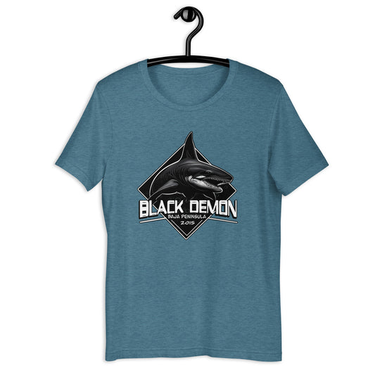 Show off your love for the unusual and unique with our Black Demon t-shirt! This original design features the cryptid shark that's said to roam the waters near the Baha Peninsula. A weird t-shirt that's sure to turn heads!