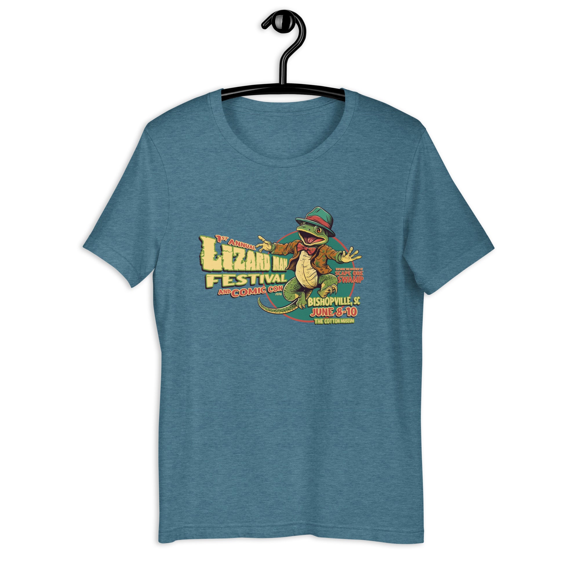 Are you a fan of cryptids? Then you'll love our Lizard Man Festival t-shirt! Featuring an original design, this South Carolina t-shirt is perfect for those who love all things weird and unusual. Made with high-quality material, this cryptid apparel is perfect for any occasion.