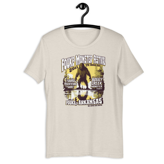 Get your hands on a one-of-a-kind Fouke Monster Festival t-shirt! Our original design t-shirt features the infamous Boggy Creek Monster and is perfect for fans of all things cryptid. Show your love for all things weird with our cryptid clothing and apparel.