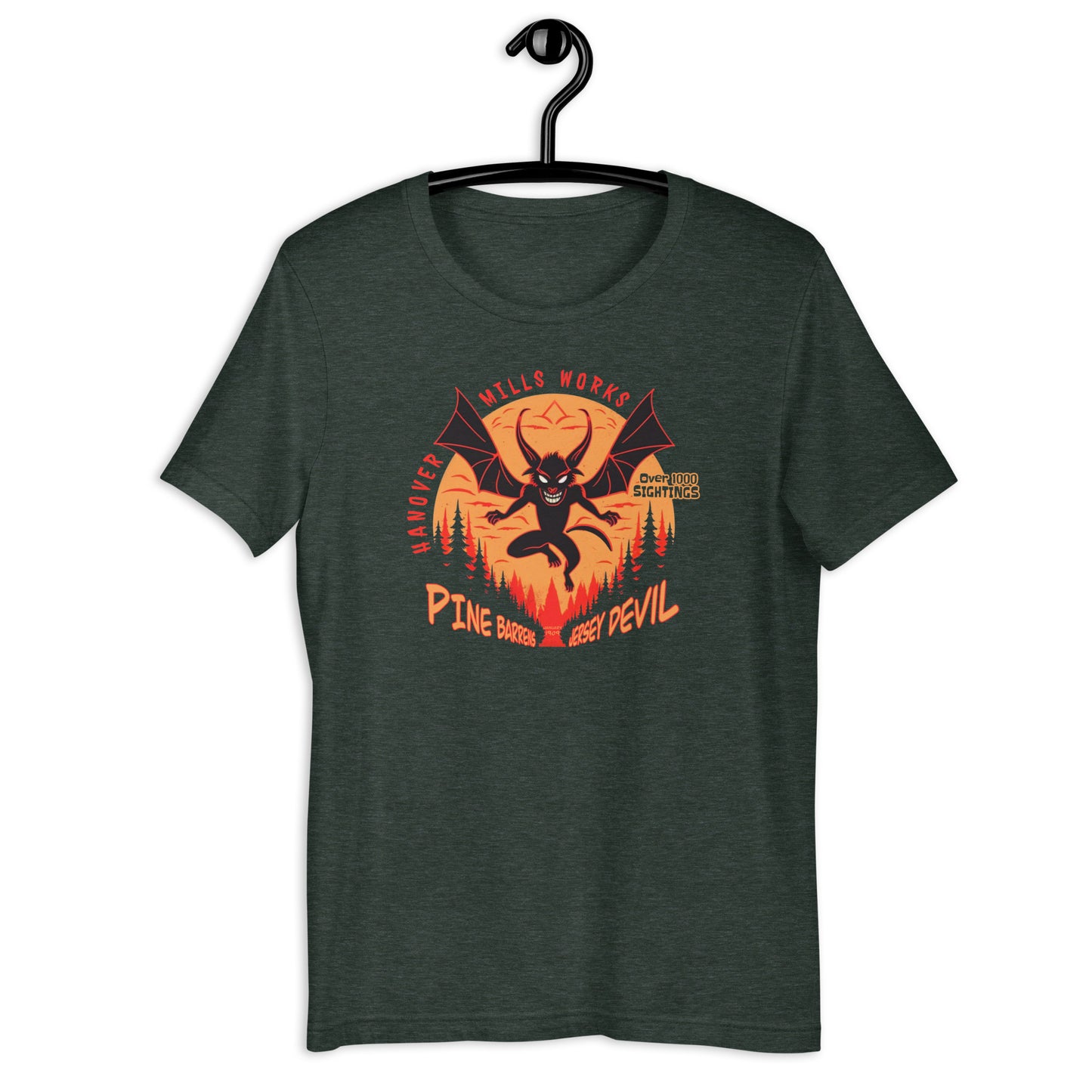 The search for the perfect cryptid clothing ends here. Hanover Mills' Jersey Devil t-shirt is an essential addition to any fan's collection. Channel your love for this strange and mysterious creature with a unique, eye-catching design, perfect for every occasion.