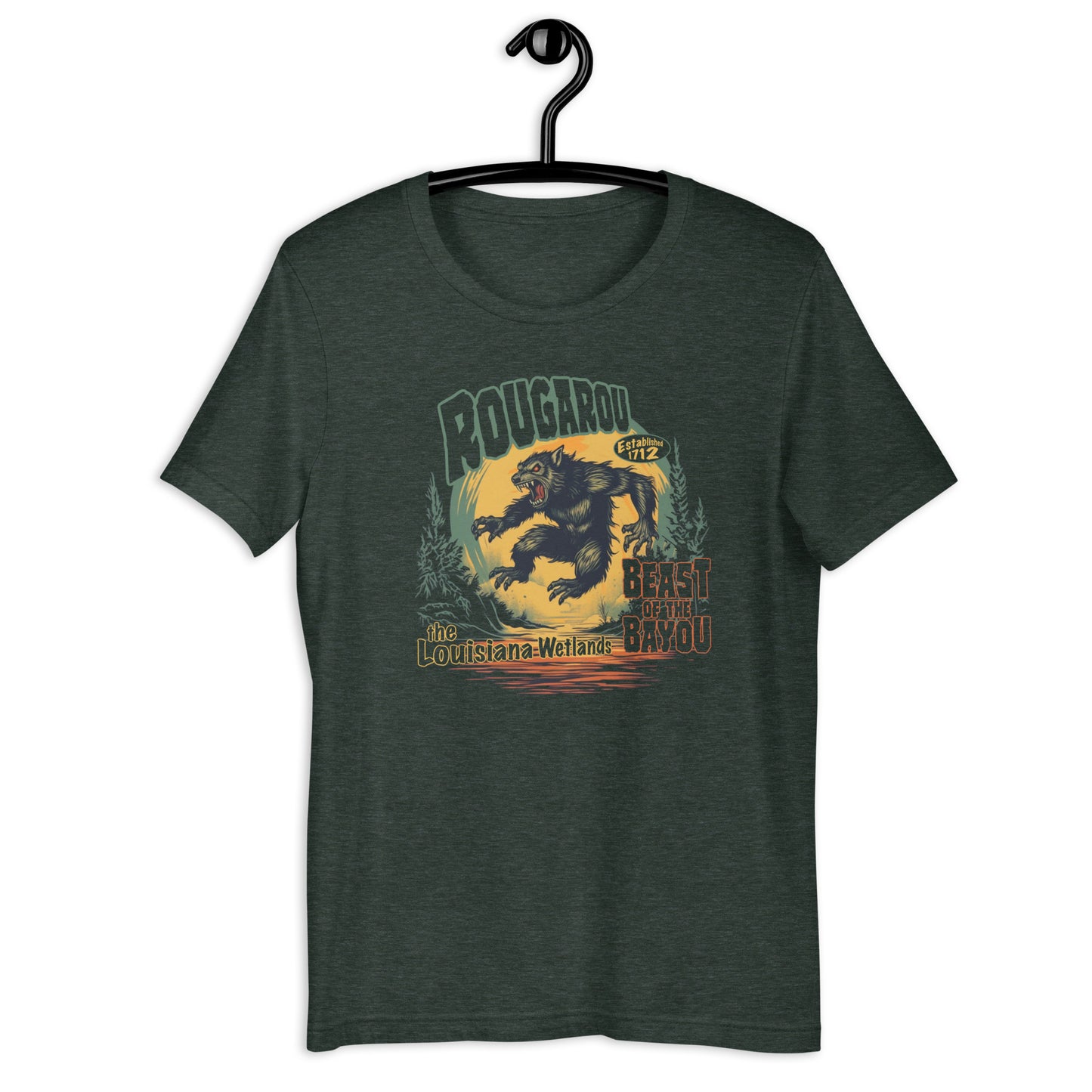 Embrace the mystery of the Rougarou with our Beast of the Bayou t-shirt. Our original design t-shirt captures the essence of this cryptid in a way that's both stylish and unique. Our cryptid apparel is perfect for anyone who wants to show their love for the strange and unusual.