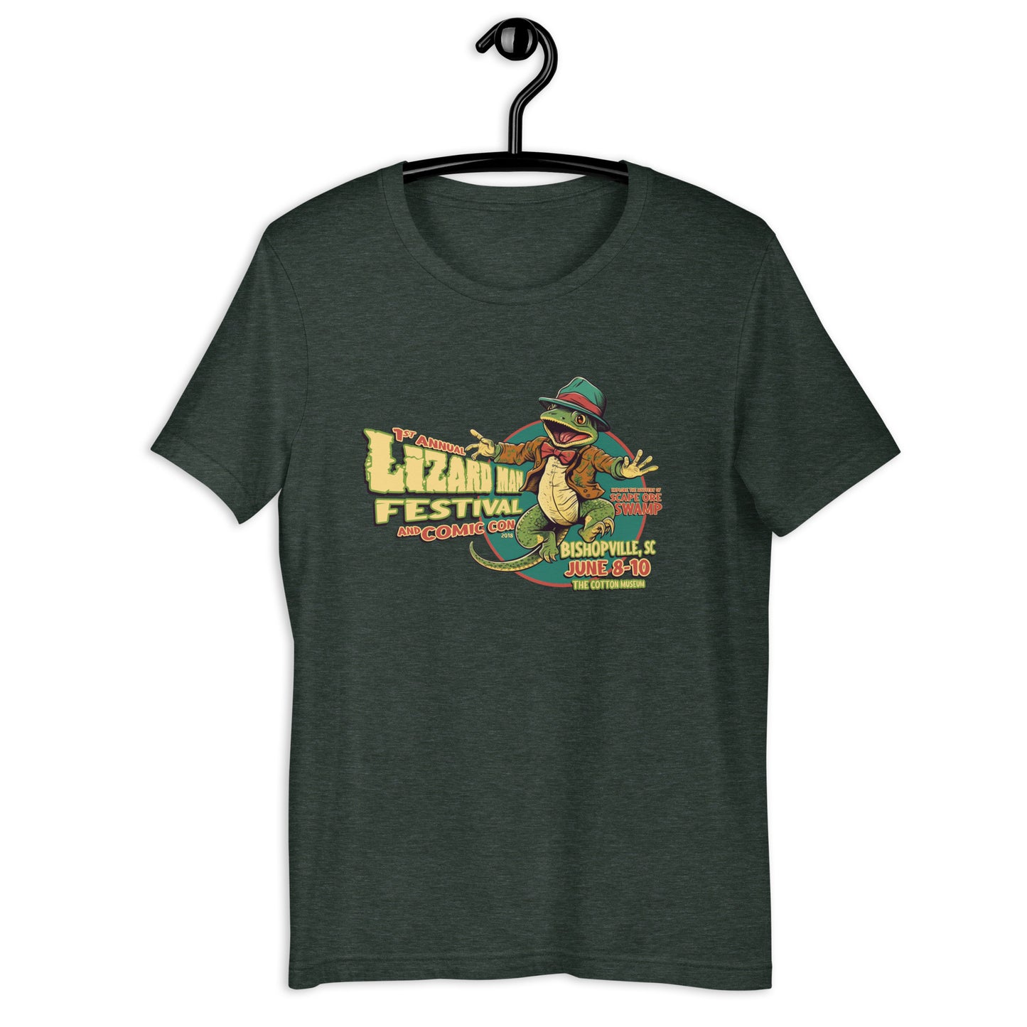 Are you a fan of cryptids? Then you'll love our Lizard Man Festival t-shirt! Featuring an original design, this South Carolina t-shirt is perfect for those who love all things weird and unusual. Made with high-quality material, this cryptid apparel is perfect for any occasion.