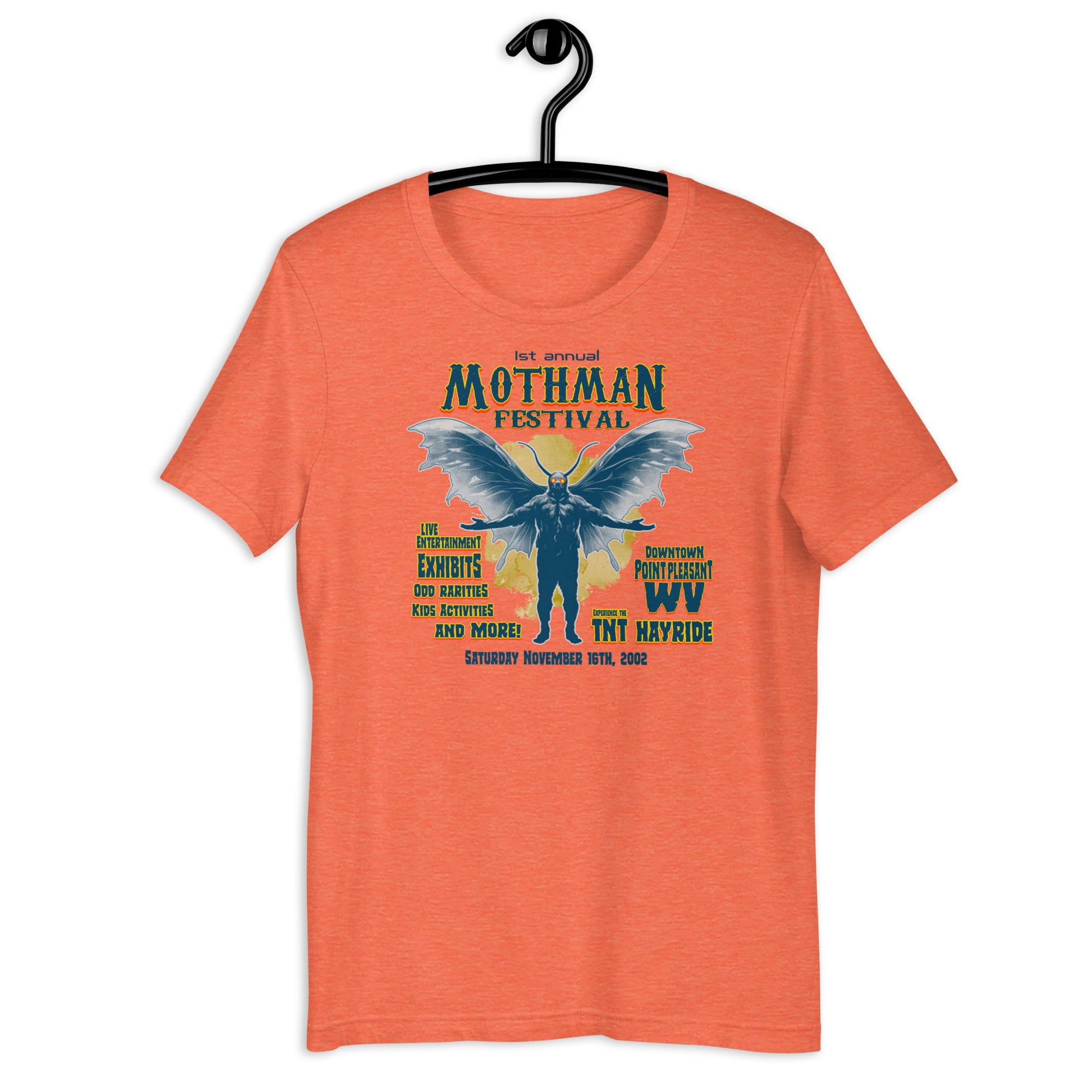 Celebrate the Mothman of West Virginia with our Mothman t-shirt! Made with soft and comfortable materials, our cryptid t-shirts are perfect for everyday wear. Come see us at the Mothman Festival and add this original design West Virginia t-shirt to your collection!