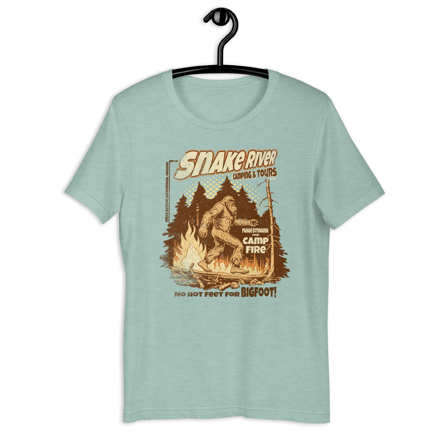 Looking for a unique cryptid clothing piece? Look no further than our Snake River Bigfoot t-shirt! Featuring an original design and a funny bigfoot graphic, this cryptid apparel is perfect for any adventure seeker. Grab this bigfoot t-shirt today and represent Oregon in style.