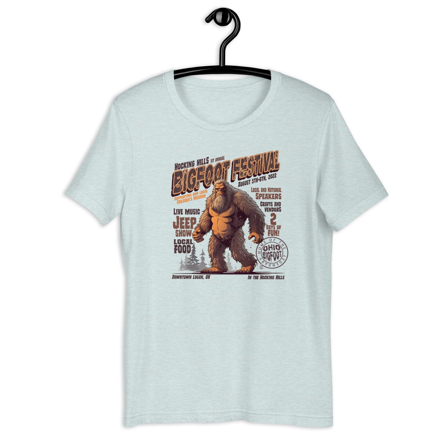 Show off your love for all things weird and cryptid with our original design Hocking Hills Bigfoot Festival t-shirt! This Ohio t-shirt features the elusive Bigfoot himself and is the perfect addition to your cryptid clothing collection. Get yours today!