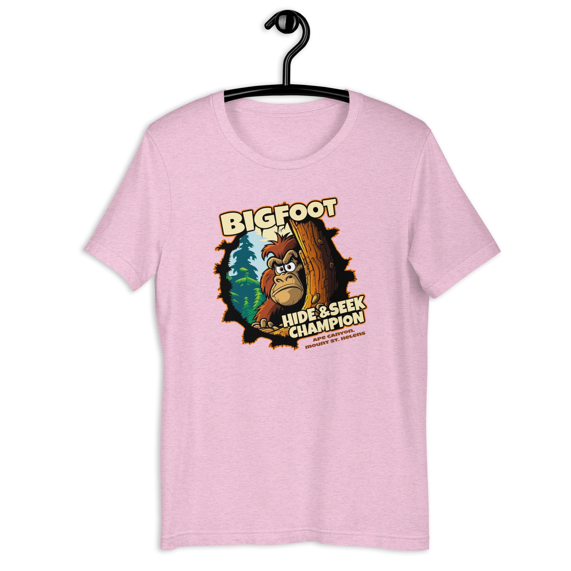 Stand out from the crowd with this original design t-shirt featuring a weird twist on a classic game of hide and seek - with Bigfoot as the star player! It's the perfect addition to your cryptid clothing collection, and its unique style will make you the talk of any gathering.