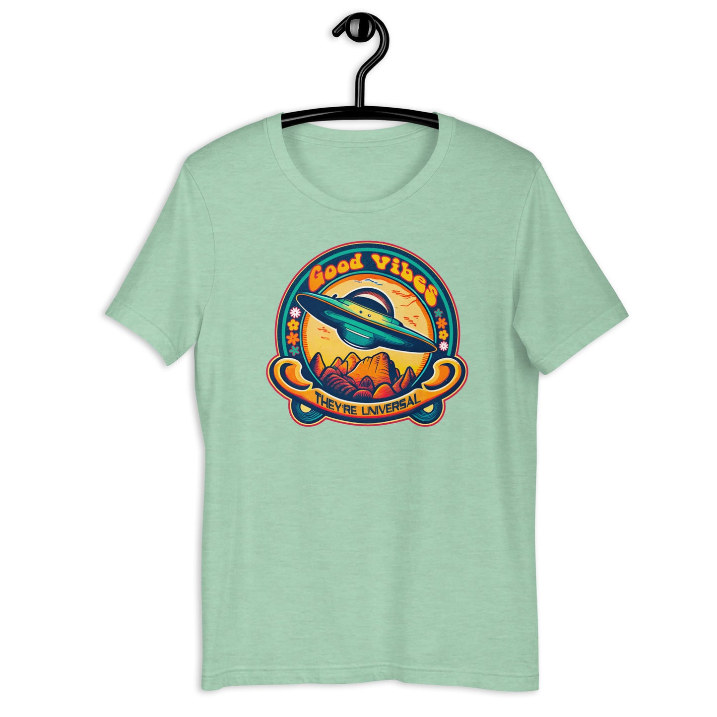 Elevate your style with the Good Vibes UFO tshirt. This alien tshirt is not your average Uap t-shirt – it's a fashion statement that embraces the weird and wonderful. With its eye-catching design and comfortable fit, this UFO clothing will have you radiating positivity wherever you go.