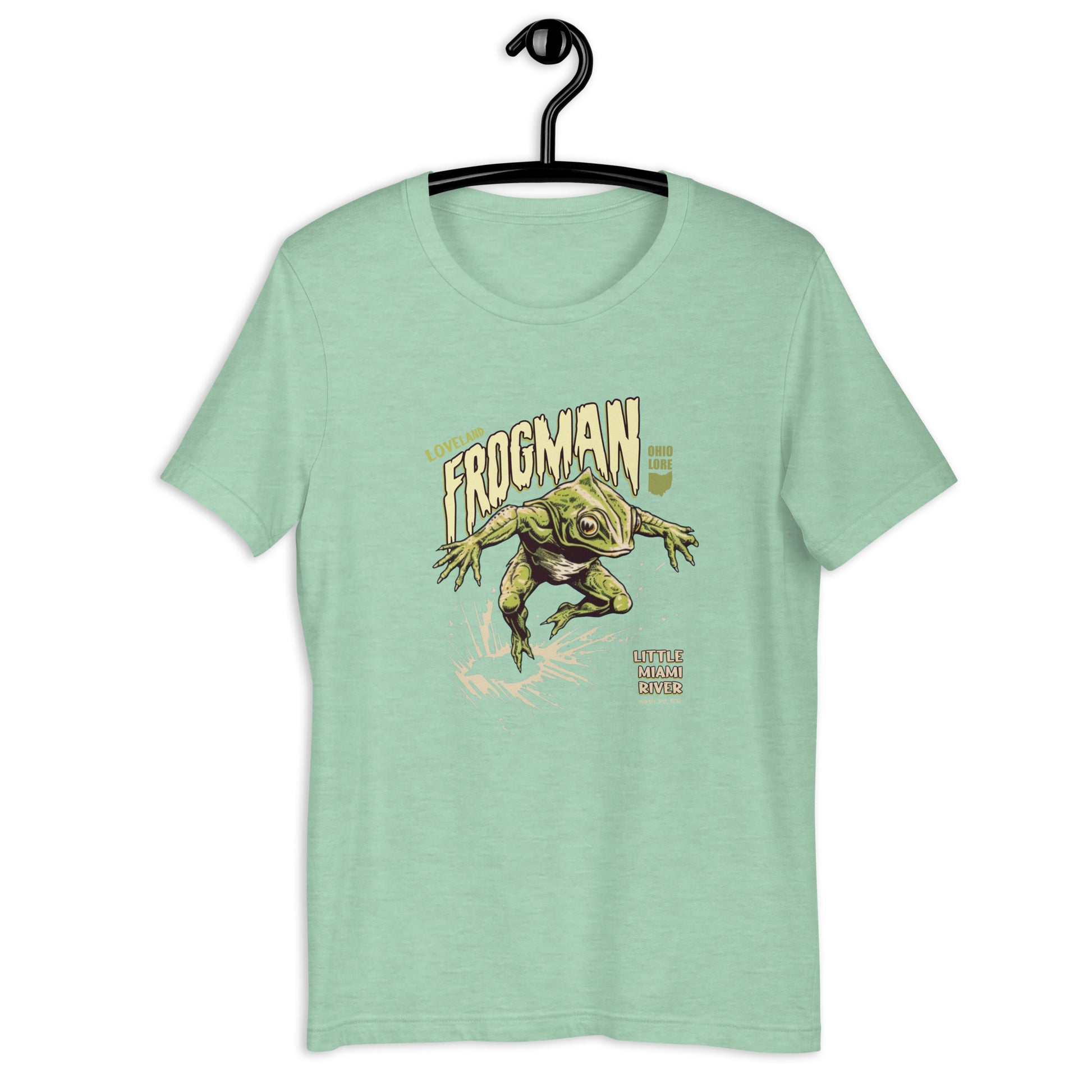 Love owning unique and weird clothing? Get yourself a Loveland Frogman T-shirt - an original design, Ohio-based cryptid clothing representing one of the most mysterious creatures. Stand out from the crowd with this exclusively designed frogman T-shirt!