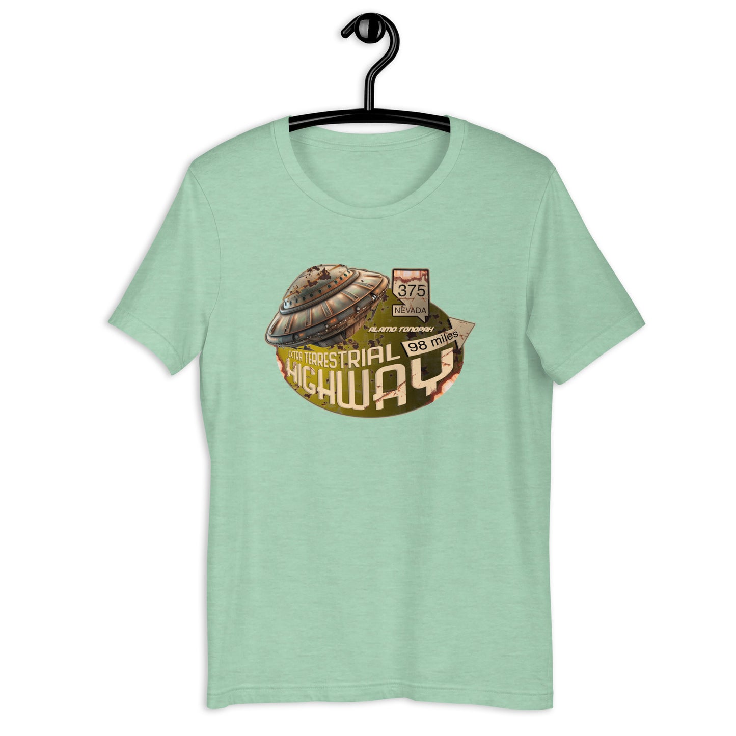 Show off your love for all things weird and otherworldly with our Extraterrestrial Highway Nevada t-shirt. Featuring an original design inspired by Nevada's famous UFO hotspot, this Alien t-shirt is a must-have for any true believer. Get your hands on this unique UFO apparel today!