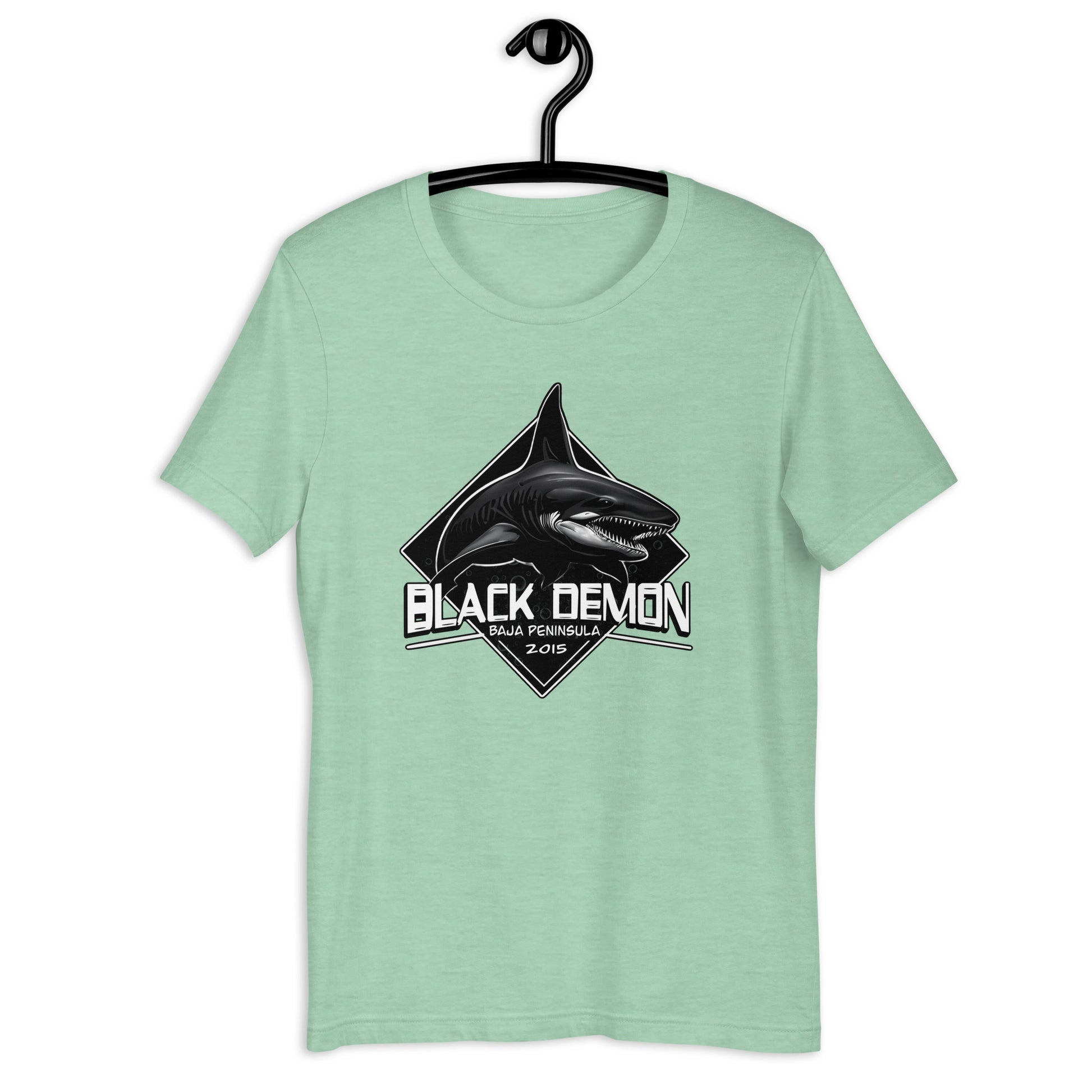 Show off your love for the unusual and unique with our Black Demon t-shirt! This original design features the cryptid shark that's said to roam the waters near the Baha Peninsula. A weird t-shirt that's sure to turn heads!