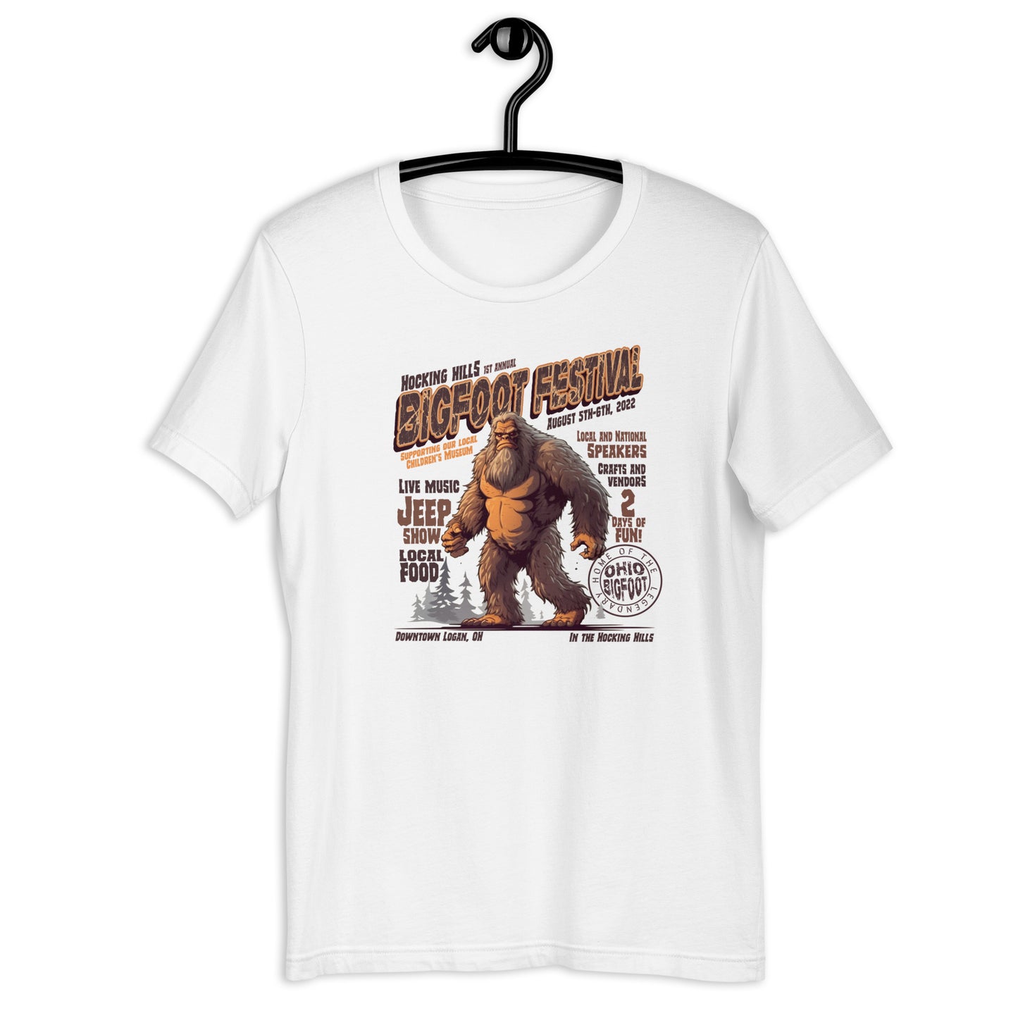 Show off your love for all things weird and cryptid with our original design Hocking Hills Bigfoot Festival t-shirt! This Ohio t-shirt features the elusive Bigfoot himself and is the perfect addition to your cryptid clothing collection. Get yours today!